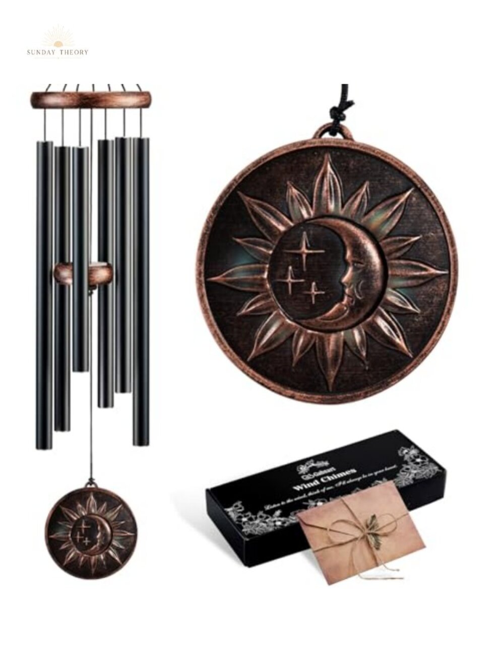 34-inch Vintage Wind Chime, Deep Tone Aluminum & Wood, Outdoor Decor